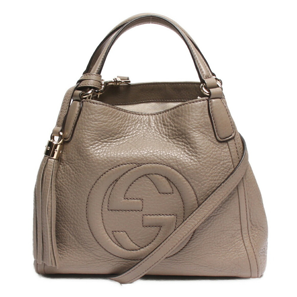 Gucci leather handbag Greige Gray tassels Soho Interlocking GG